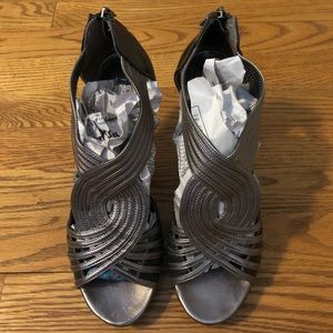 Franco Sarto Leather Cross Weave Heeled Sandals